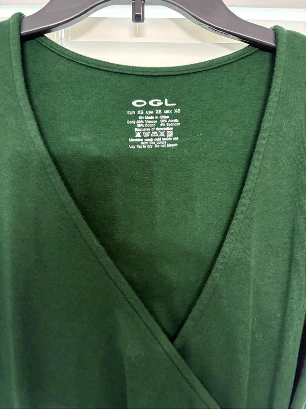 OGL Forest Green Long-Sleeve Wrap Midi Dress - Picture 3 of 4